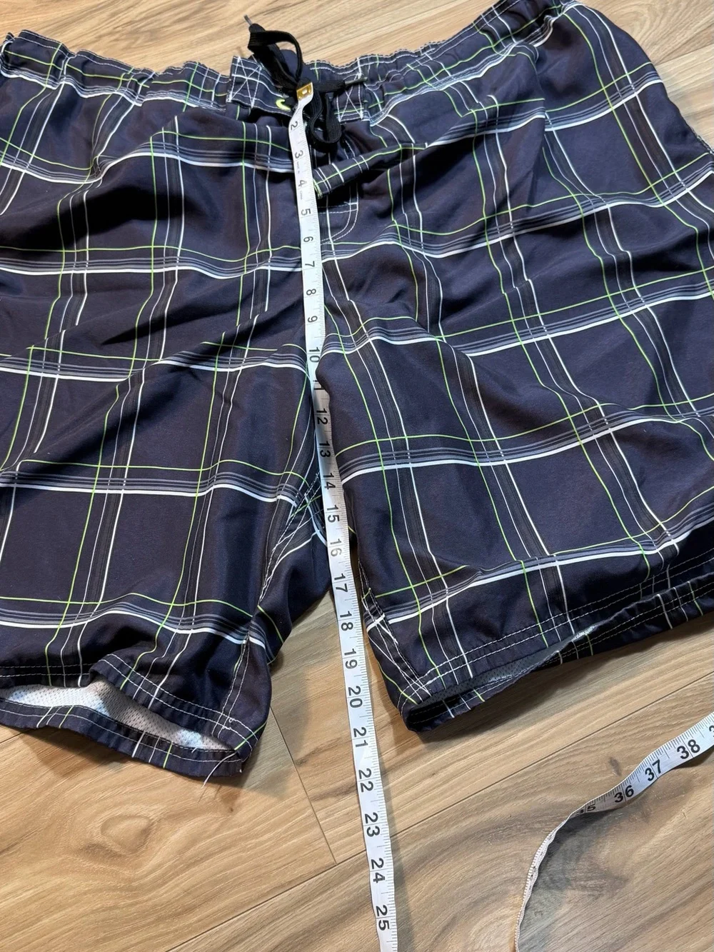 OP Men's Black and Navy Plaid Swim Shorts